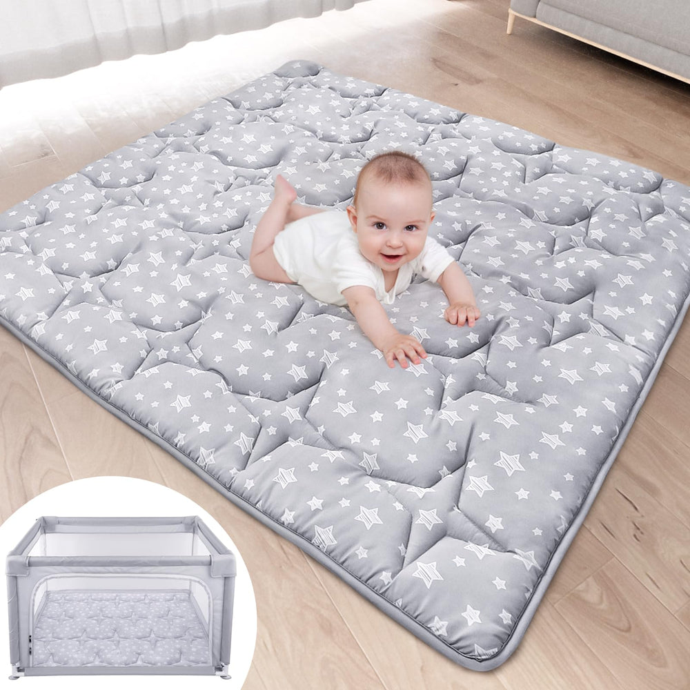 Moonsea portable baby play mat top view showing spacious 43x43 inch surface for safe crawling