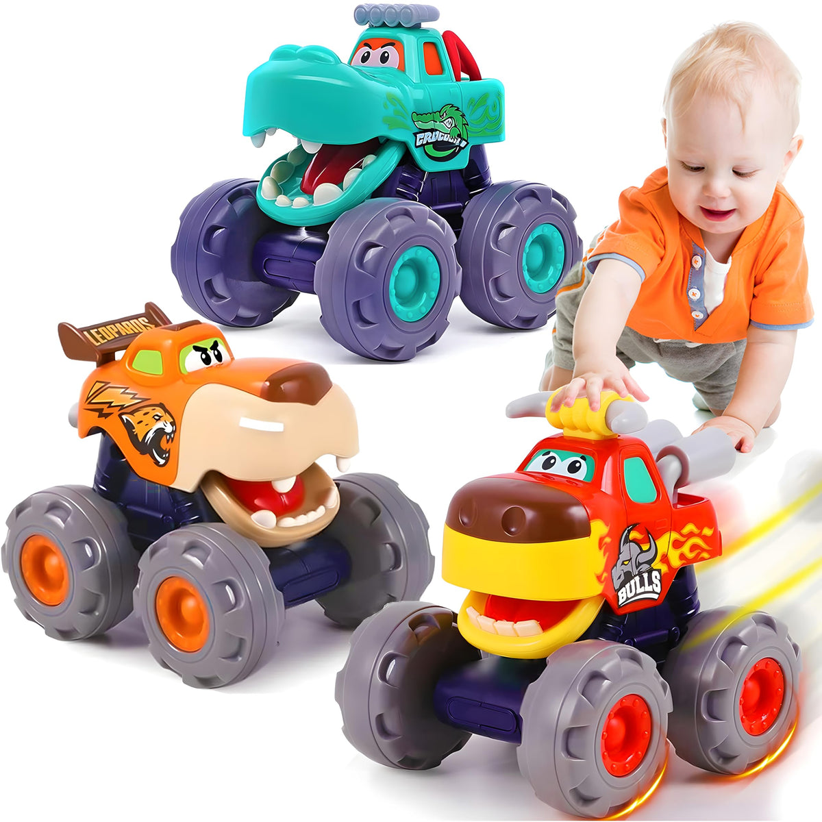 MOONTOY leopard-pull-back-truck boosts imaginative play and hand–eye coordination.