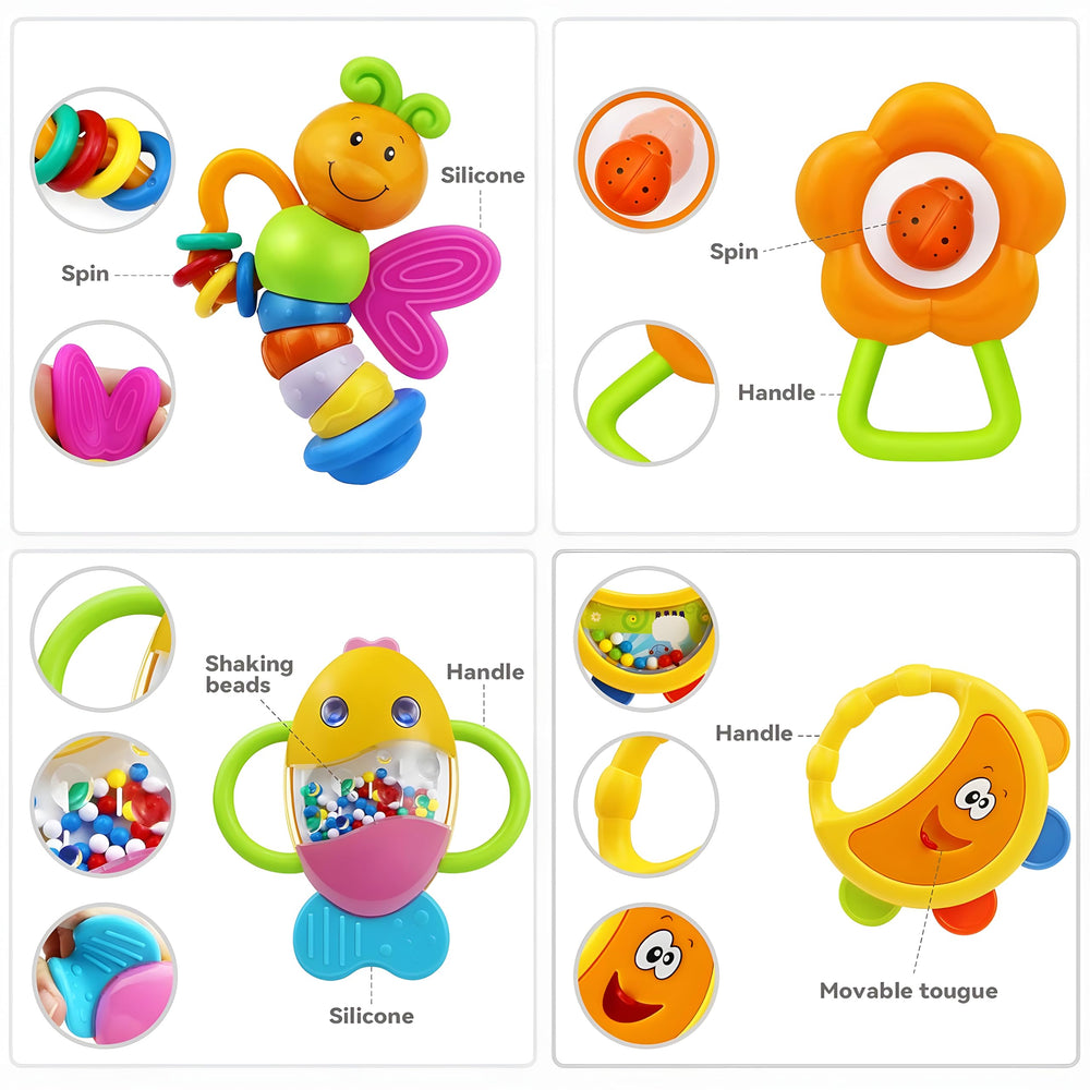 MOONTOY bear rattle — lightweight grip toy for grabbing and shaking.