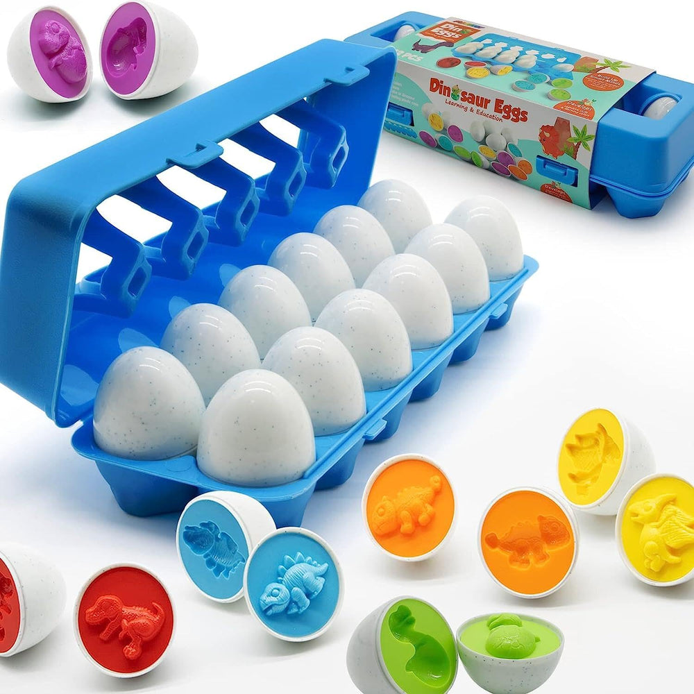 MOONTOY dinosaur matching eggs set with colorful halves for sorting and counting