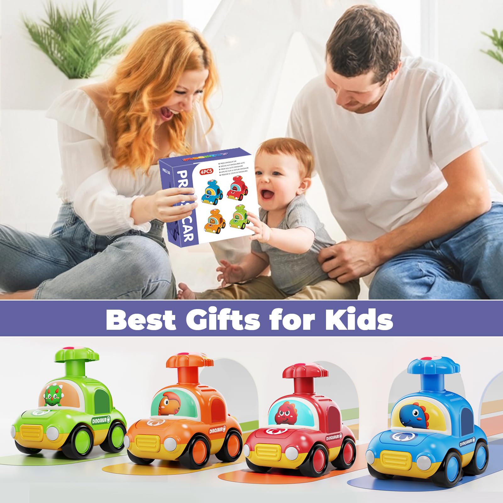 MOONTOY Press Go Dinosaur Car cognitive-stimulation supports early learning.