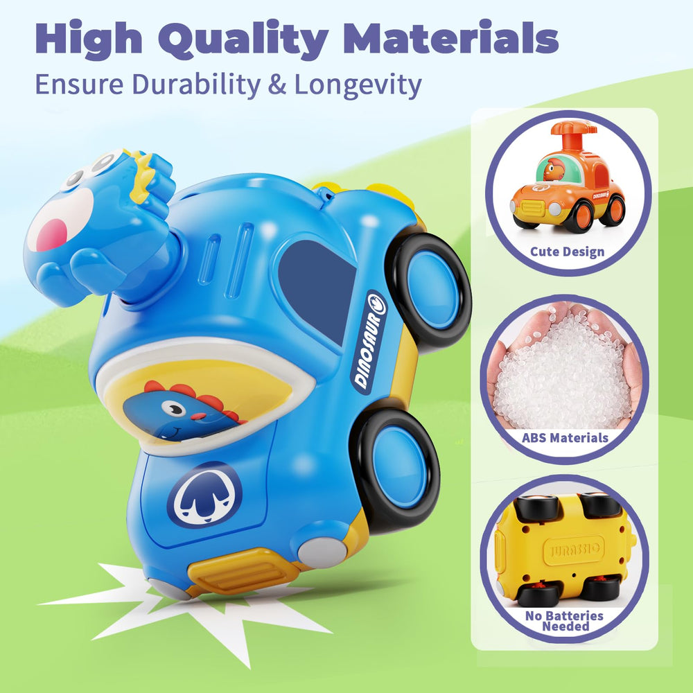 MOONTOY Press Go Dinosaur Car colorful design attracts curious kids.