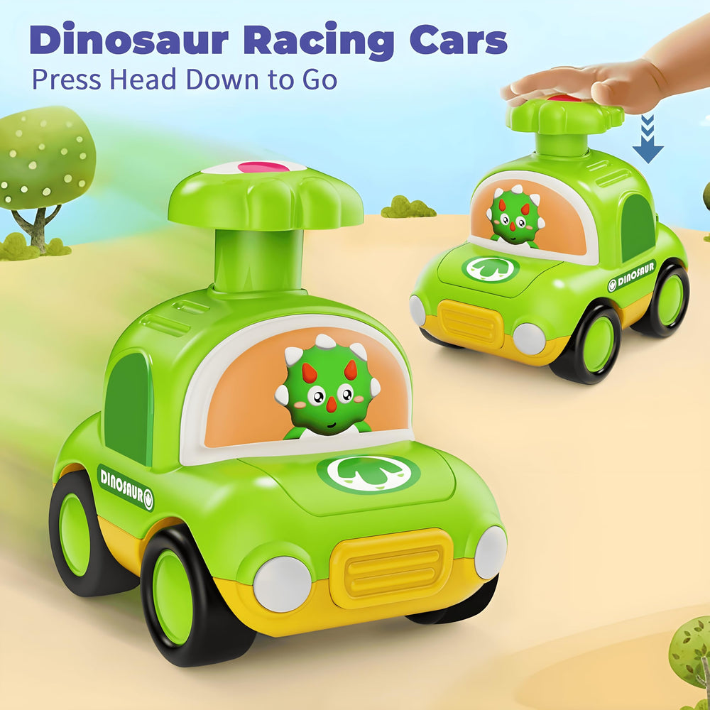 MOONTOY Press Go Dinosaur Car side view shows compact size for travel play.