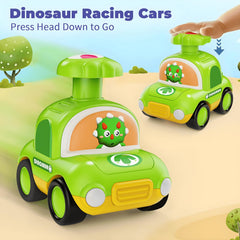 MOONTOY Press Go Dinosaur Car side view shows compact size for travel play.