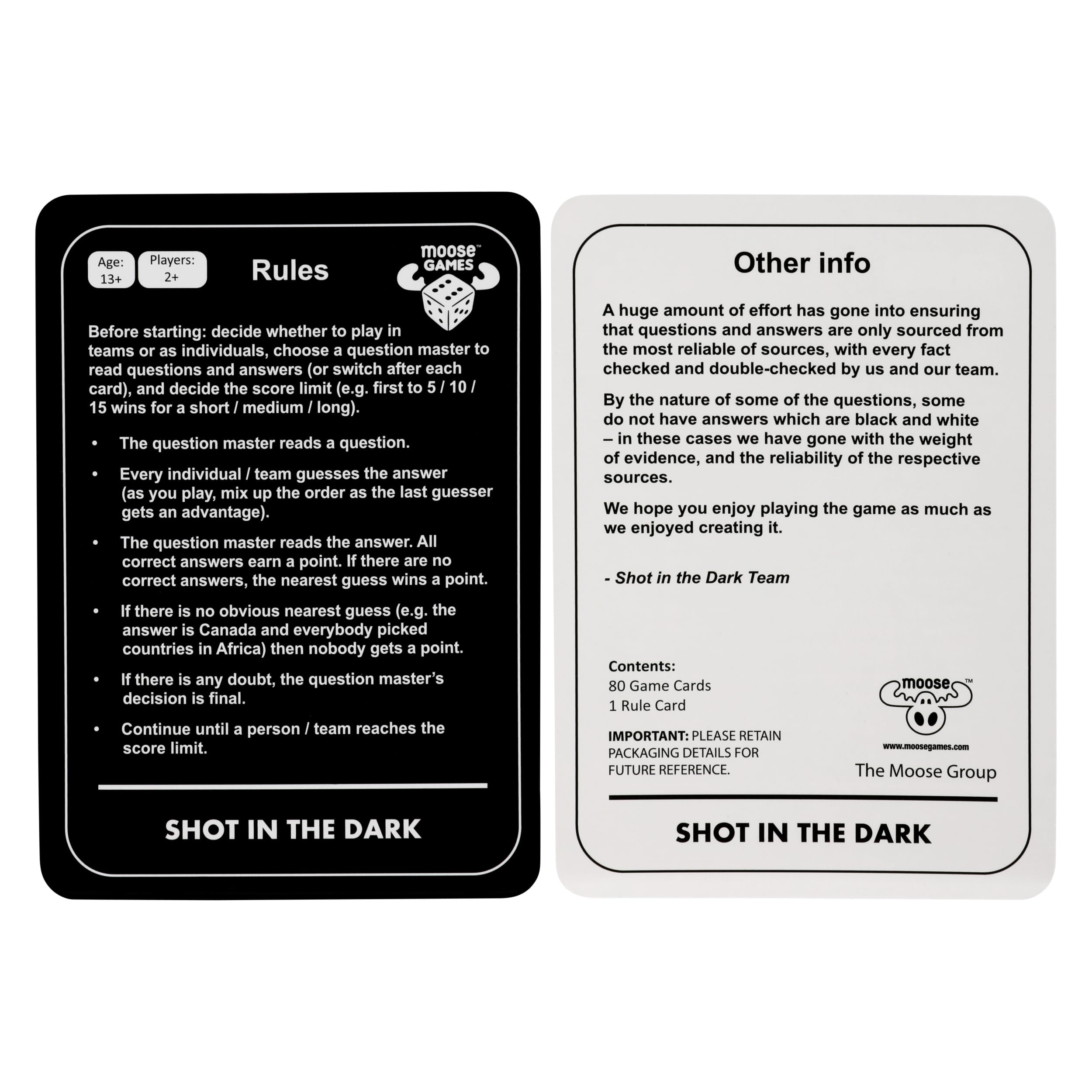 Moose Shot In The Dark box contents ready for instant play