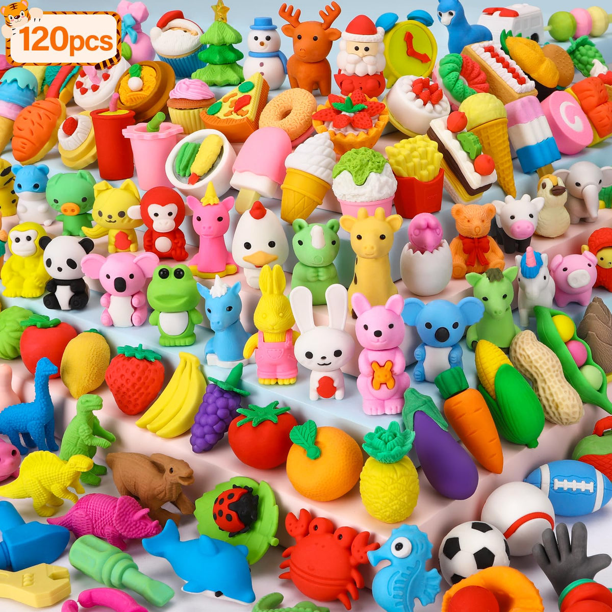 Moosia animal pencil erasers 120-pack brighten desks and motivate kids in class.