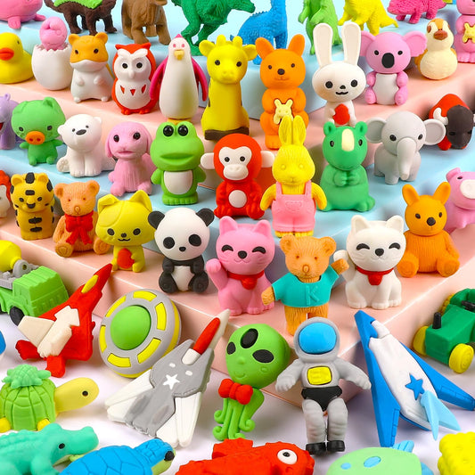 Moosia animal pencil erasers collection bright colors for classroom rewards
