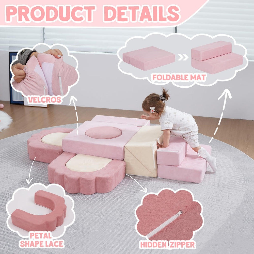 MOOZHEALTH foam climbing blocks pink round base provides stable stacking for cozy corners