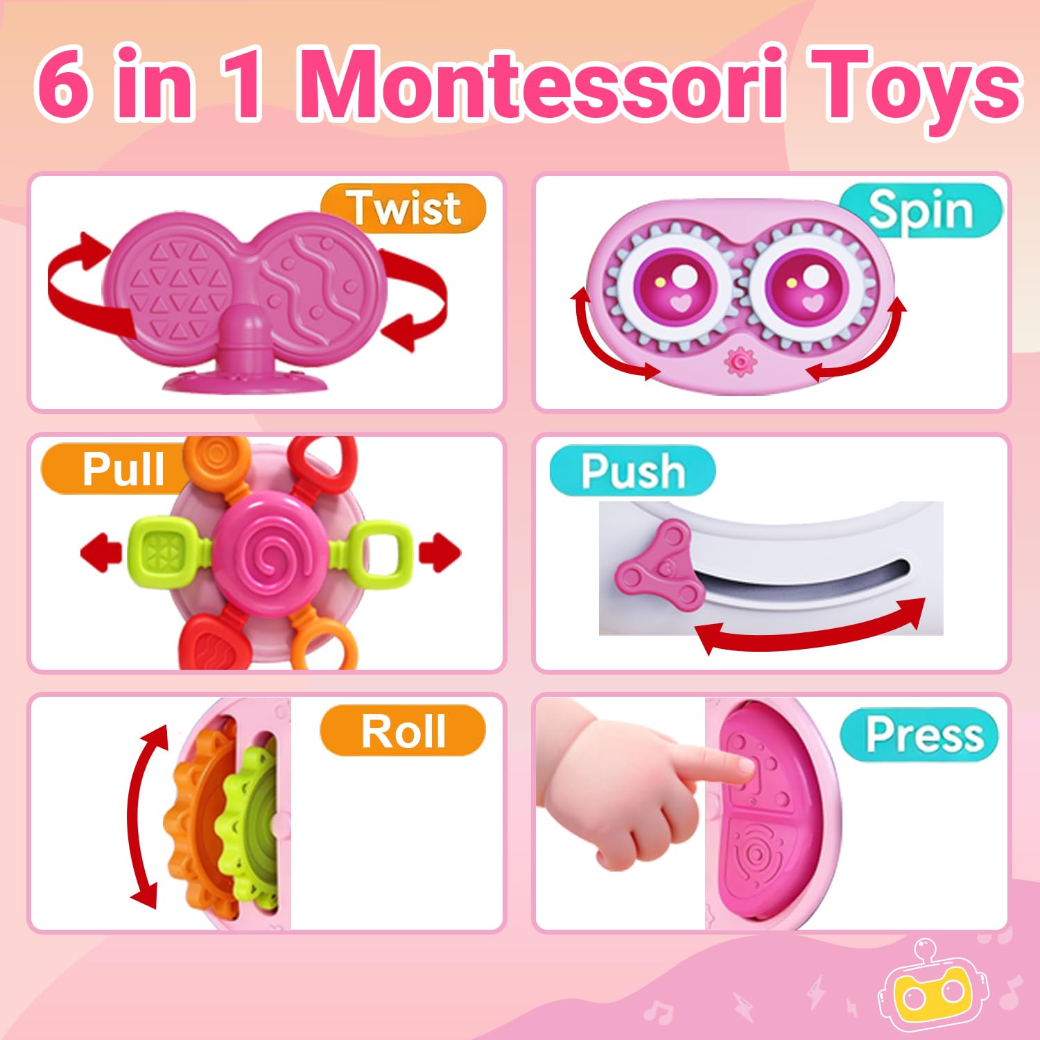 MoraBaby Busy Cube switch buttons with lights and sound for cause-and-effect learning.