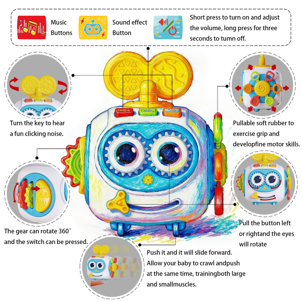 MoraBaby Robot Busy Cube wheels supporting tummy time movement