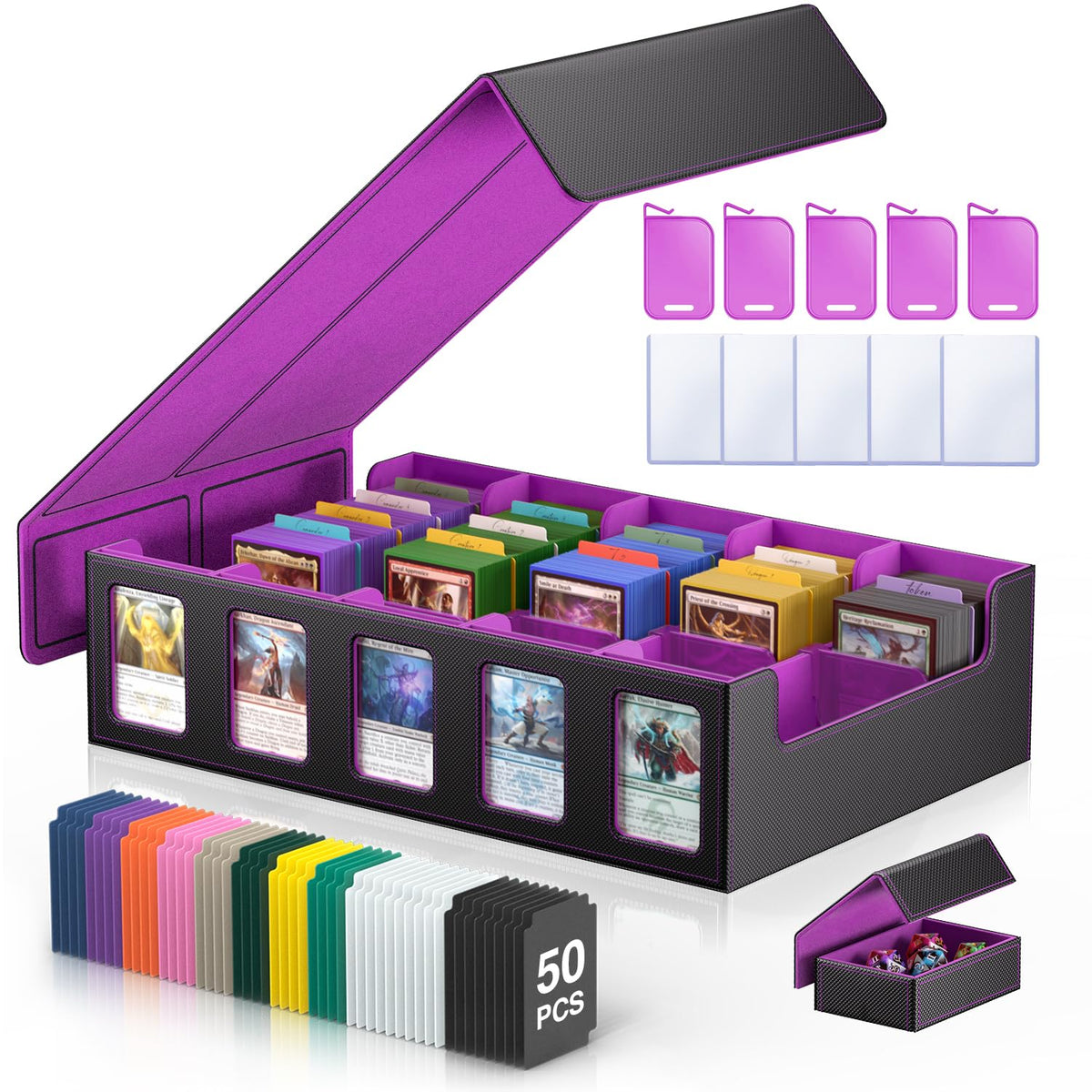 MORCCO trading card storage box 5-row displays window access for quick view.