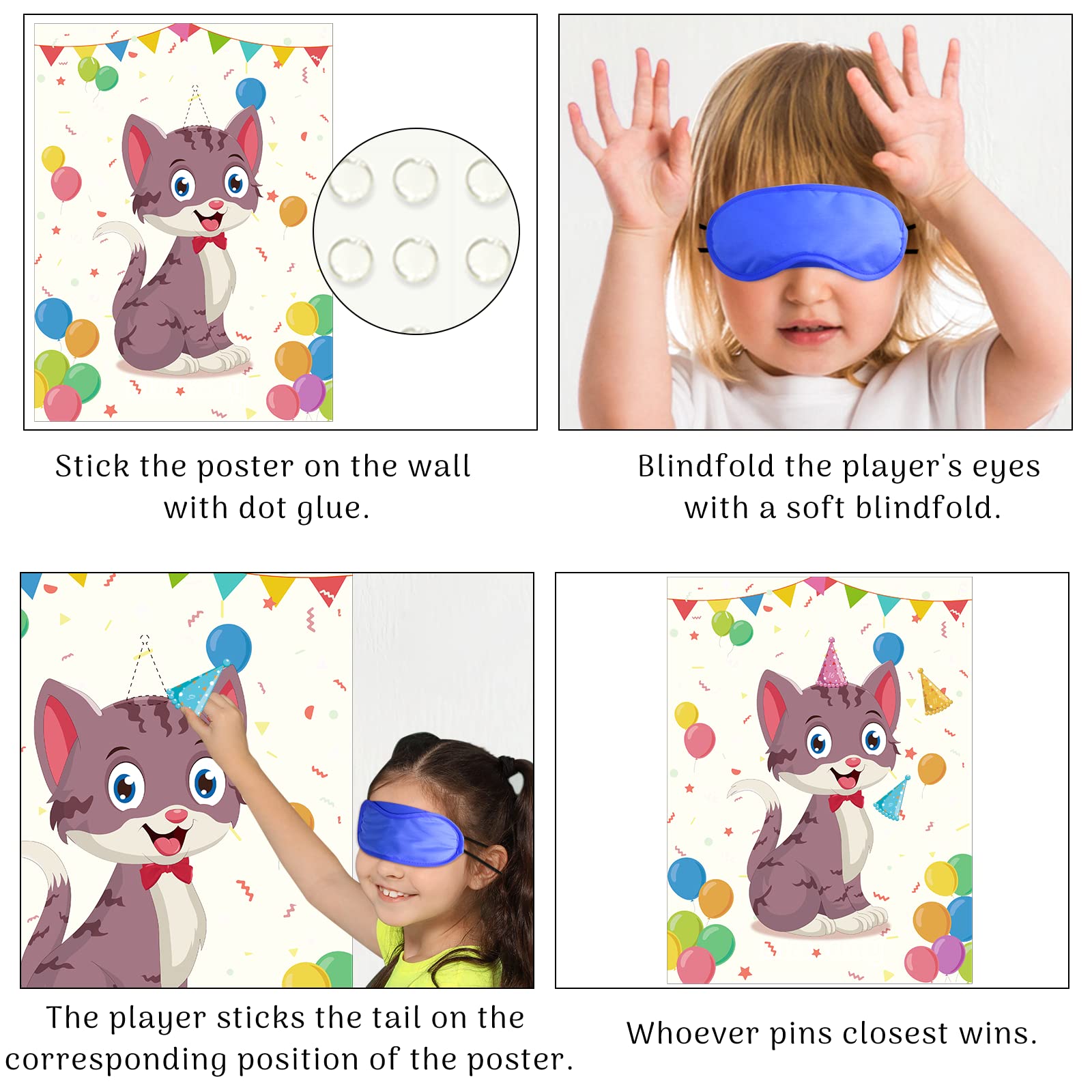 Morcheiong pin the tail cat animal stickers spark creative party decor.