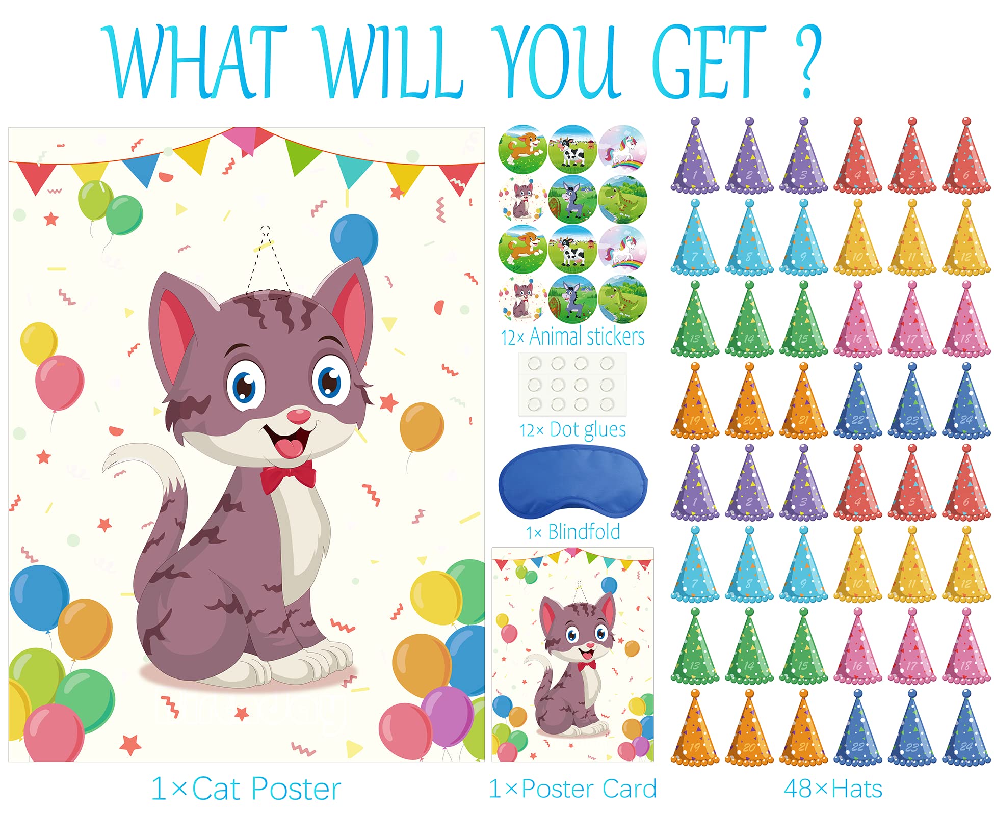 Morcheiong pin the tail cat numbered hats enable easy score tracking.