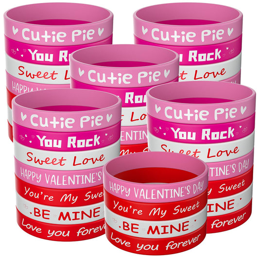 Morcheiong Valentine silicone bracelet in pink and red, soft and stretchy party favor for all ages