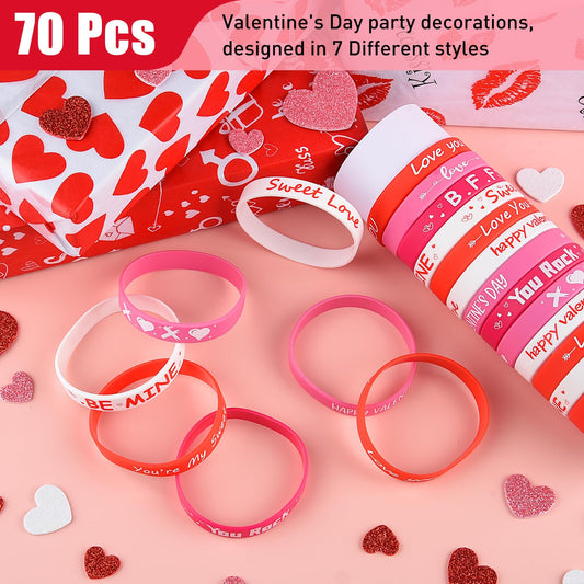 Morcheiong Valentine silicone bracelets pink-red design set, durable and flexible for daily wear