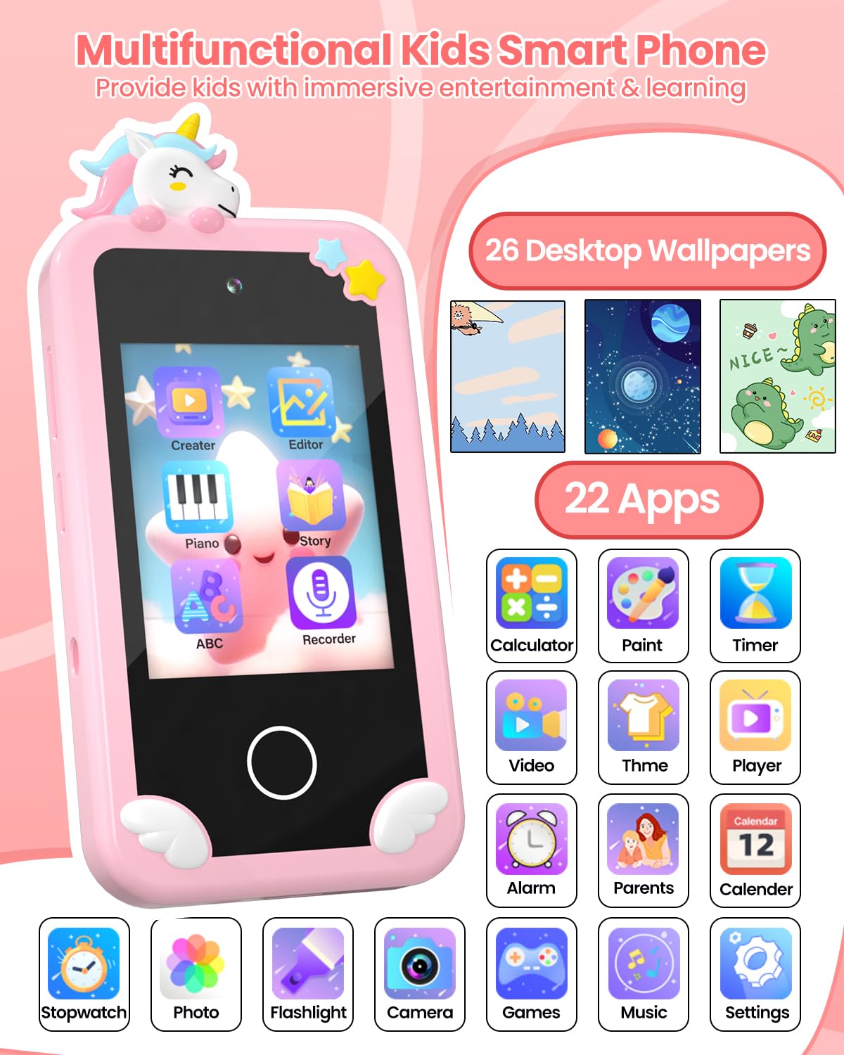 Moreximi kids smart phone 2.8-inch screen suitable for small hands and easy navigation.