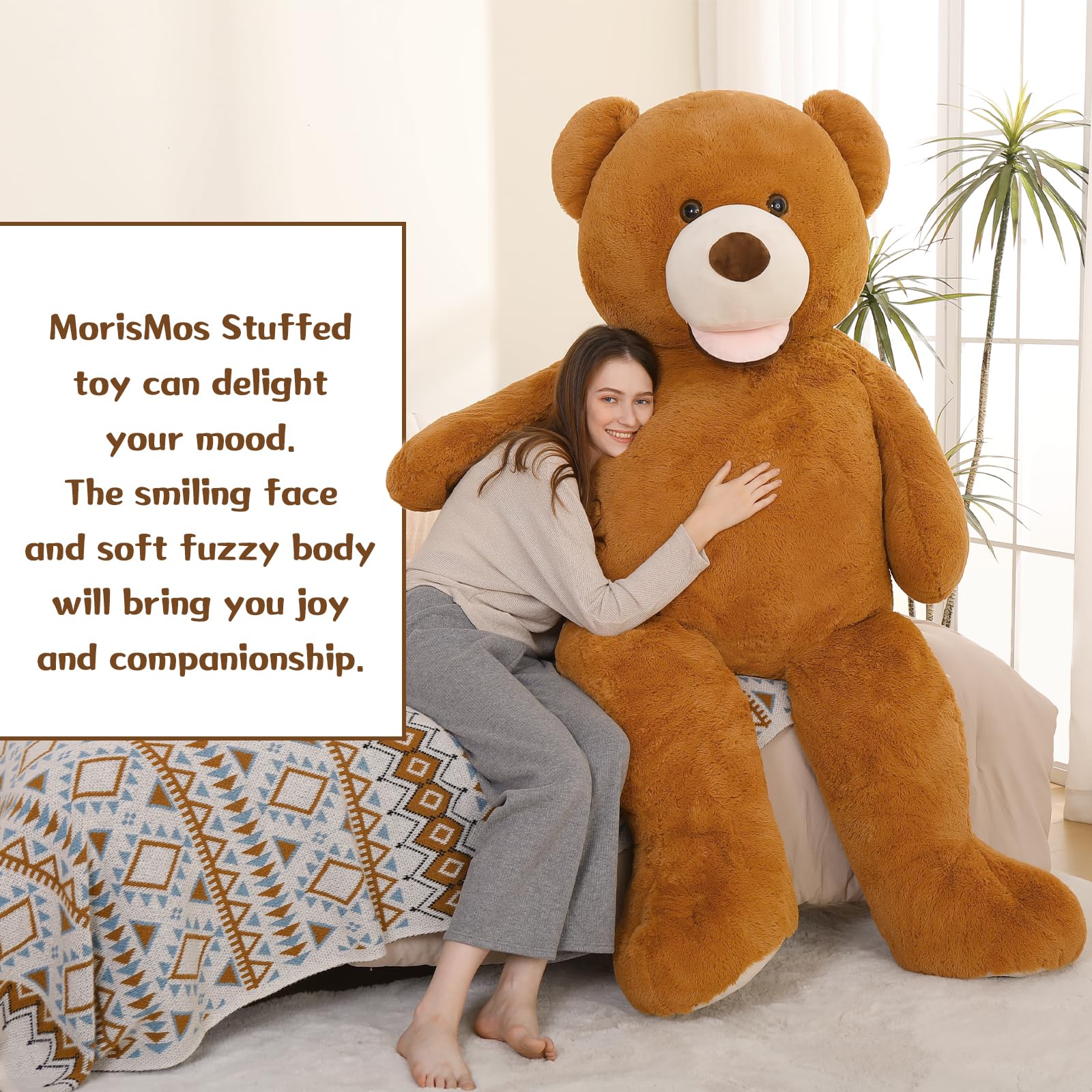 MorisMos 6ft teddy bear close-up hug, ultra-soft plush for comforting moments.
