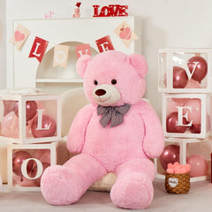 MorisMos pink giant teddy bear close-up of butter-soft fur, inviting hugs.