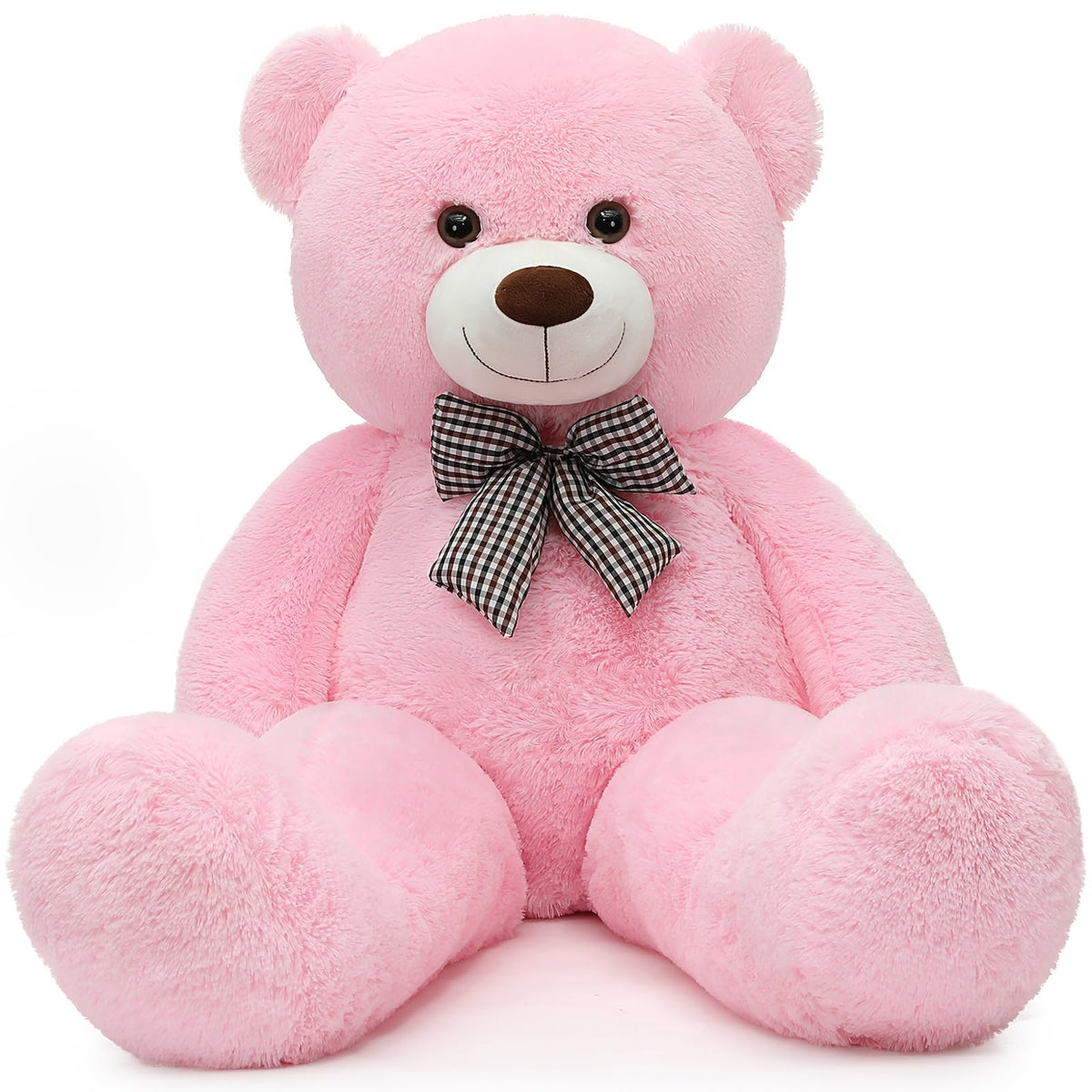 MorisMos pink giant teddy bear in an unboxing scene, ideal as a memorable gift.