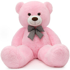 MorisMos pink giant teddy bear in an unboxing scene, ideal as a memorable gift.