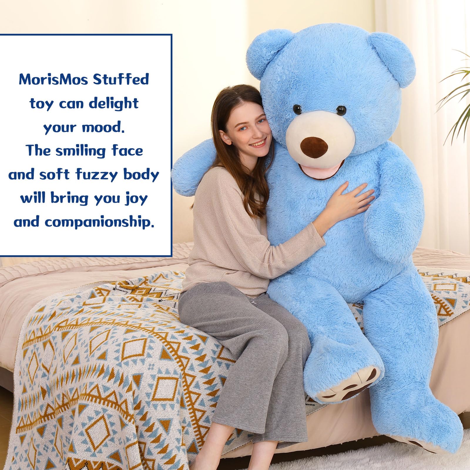 MorisMos 5ft teddy bear close-up shows ultra-soft fur for soothing touch