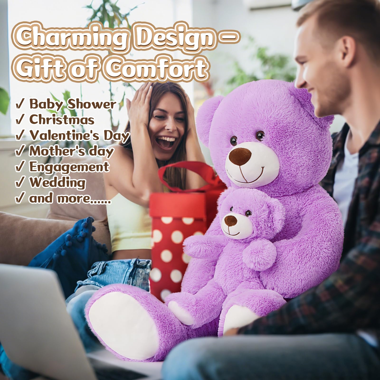 MorisMos baby shower decor teddy bear doubles as a charming centerpiece and photo prop.