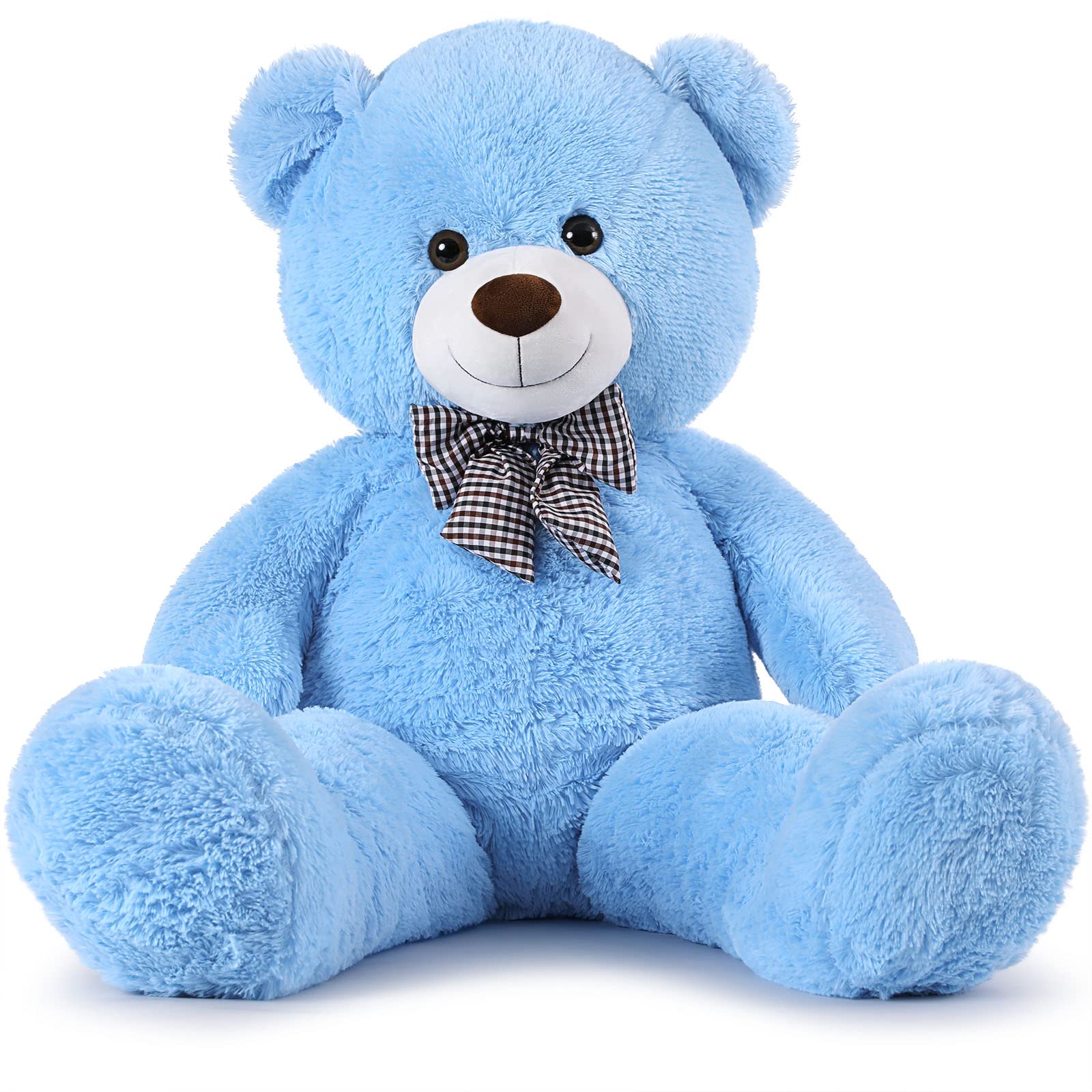 MorisMos bow-tie giant teddy bear, blue, perfect for warm hugs and memorable gifts.