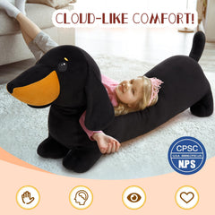 MorisMos dachshund plush used as a cozy sofa throw pillow