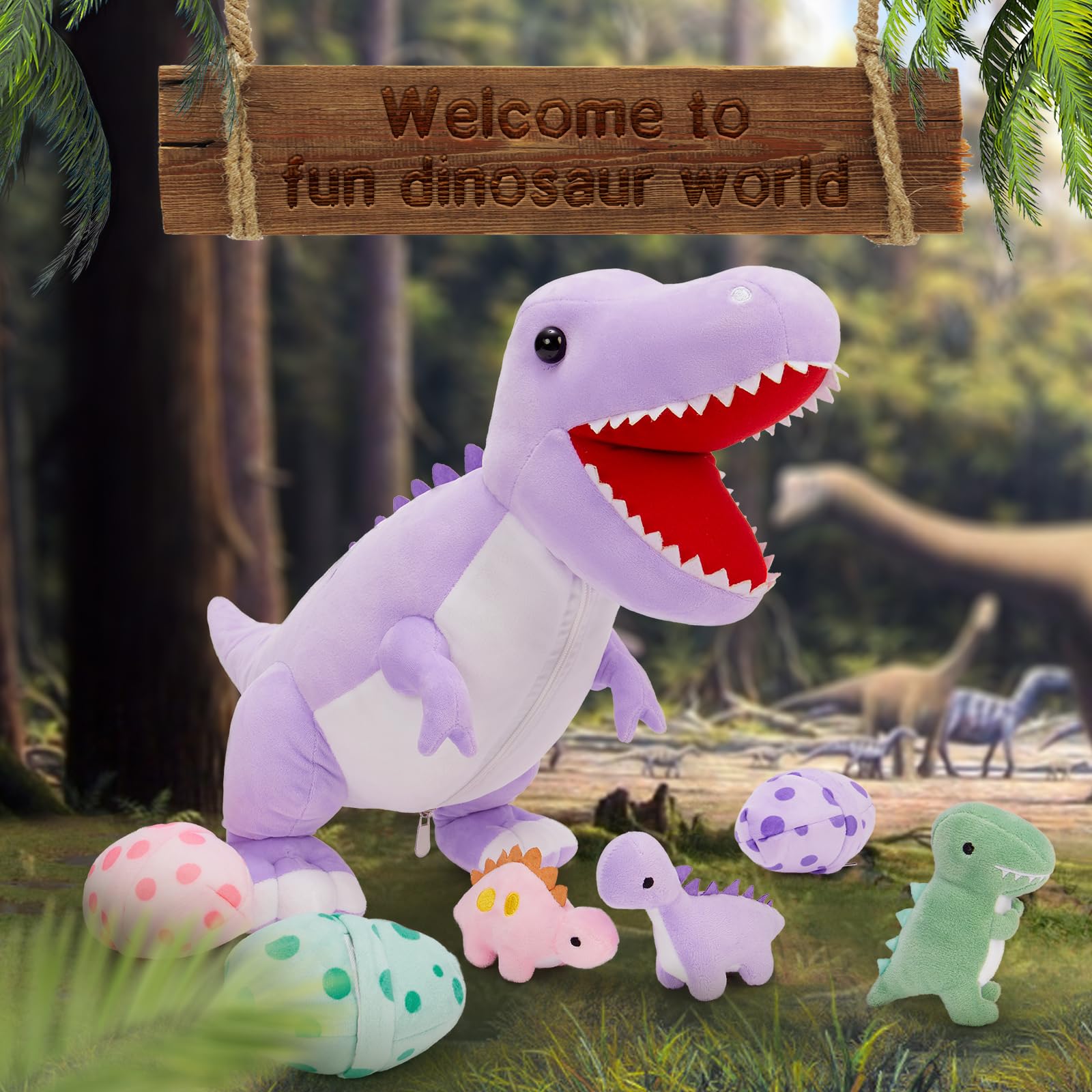 MorisMos baby green T-rex plush perfect for pretend adventures.