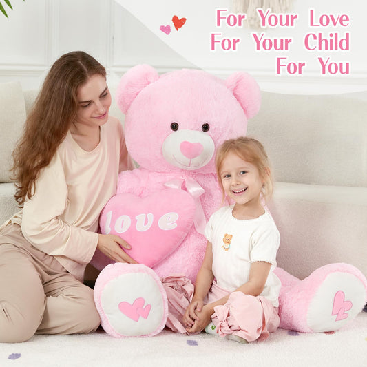 MorisMos giant pink teddy bear with ultra-soft fur, ideal for cozy nights and decor.