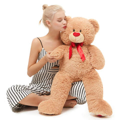MorisMos 36-inch plush cuddler showing inviting hug and soft fur under warm light.