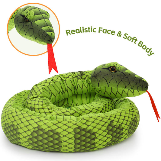 MorisMos 80in green snake plush with babies offers soft, huggable companionship.