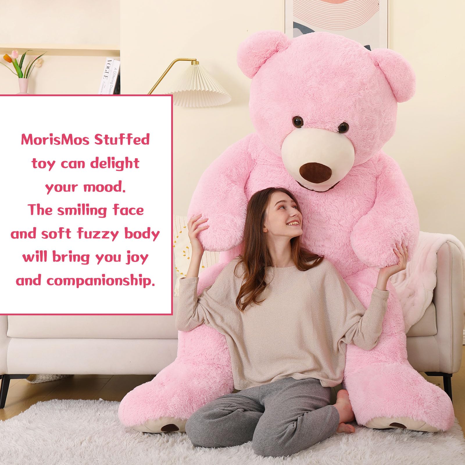 MorisMos 6ft pink teddy displayed on bed adds warm decor and love reminder