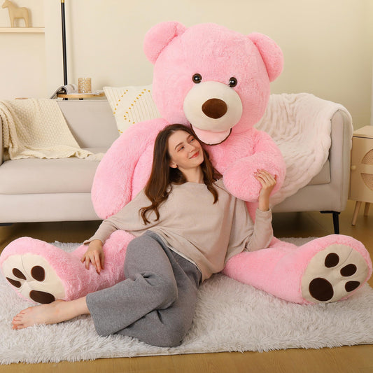 MorisMos 6ft pink giant teddy close-up of plush fur for comforting hugs