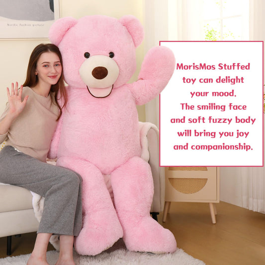 MorisMos 5ft pink teddy bear in hugging pose, ideal long-distance comfort.