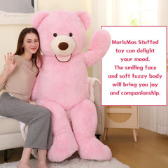 MorisMos 5ft pink teddy bear in hugging pose, ideal long-distance comfort.