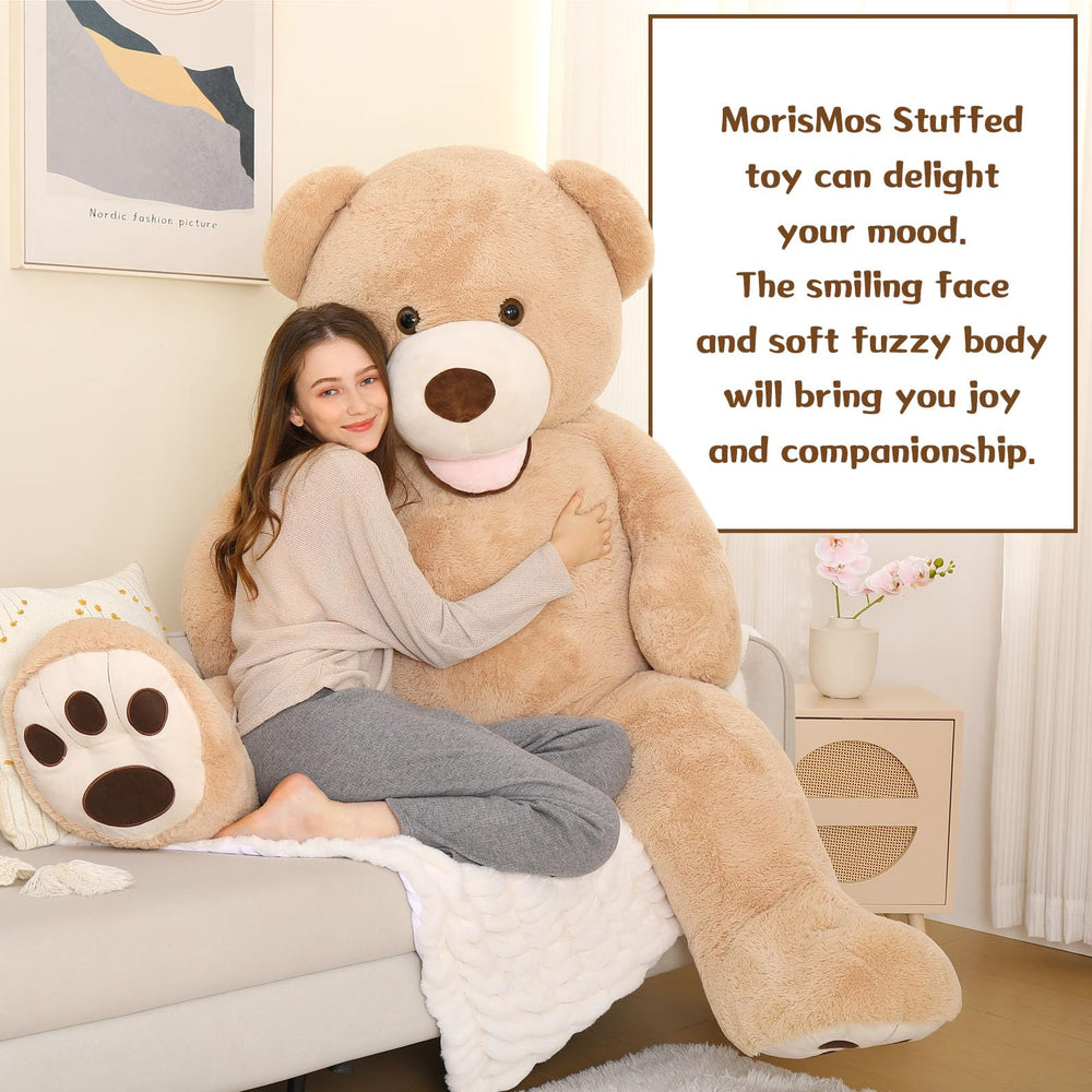 MorisMos 6ft teddy bear on bed offering warm companionship and comfort