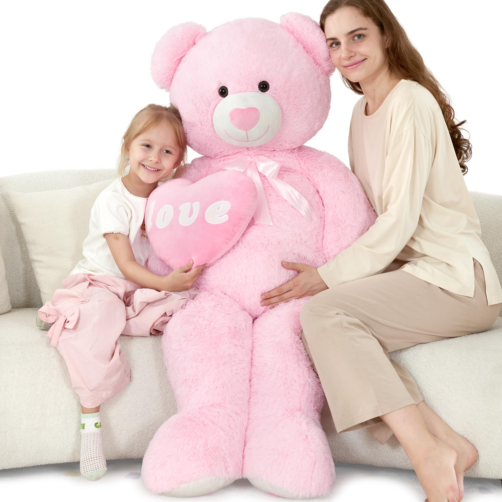 MorisMos Love Heart giant teddy bear in pink, 51 inches, perfect for gifting and cuddling.