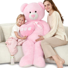 MorisMos Love Heart giant teddy bear in pink, 51 inches, perfect for gifting and cuddling.