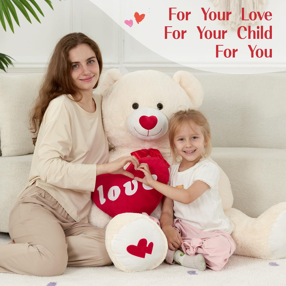 MorisMos Love Heart Giant Teddy Bear face close-up, showcasing soft fur