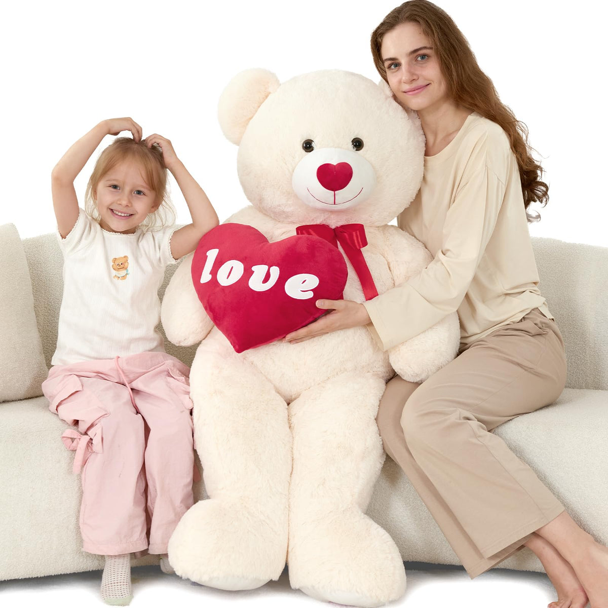 MorisMos Love Heart Giant Teddy Bear front view, ideal for romantic gifting