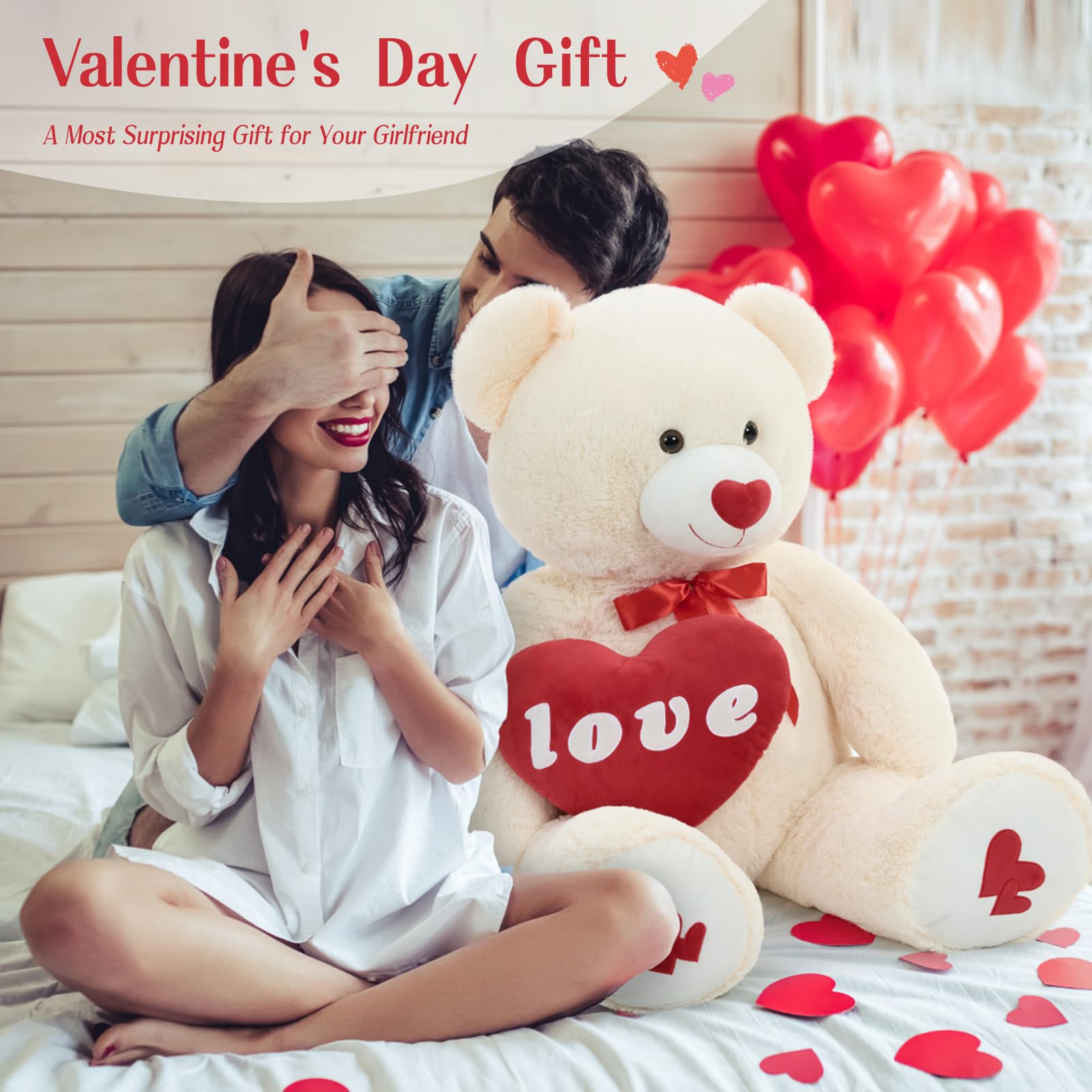 MorisMos Love Heart Giant Teddy Bear side profile, perfect for cozy home décor