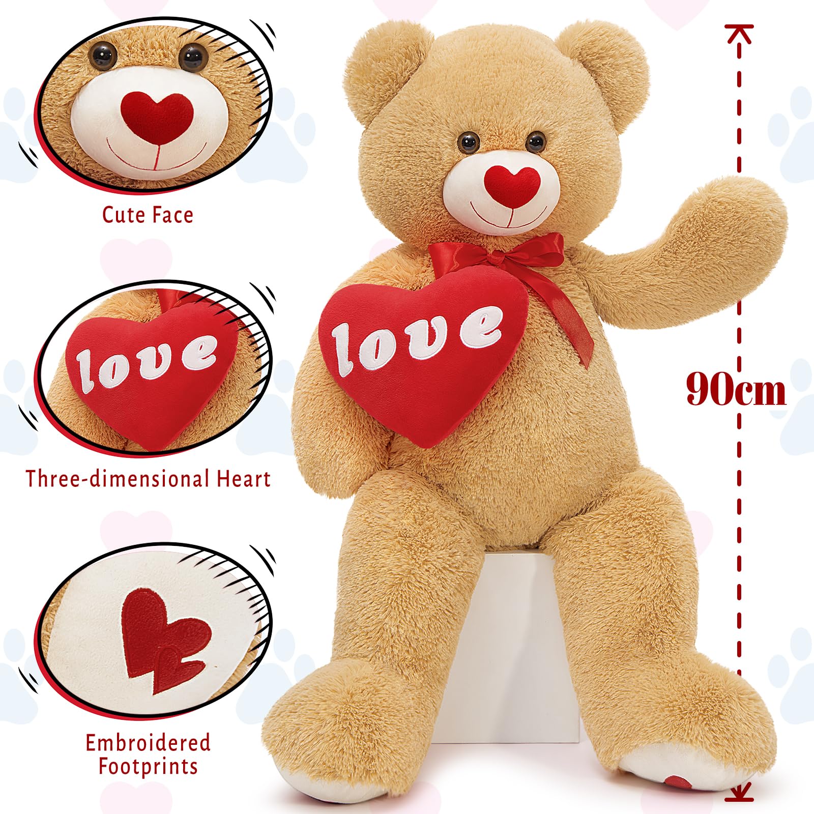 MorisMos Love Heart Red Giant Teddy Bear paws with stitched heart detail
