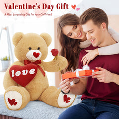 MorisMos Love Heart Red Giant Teddy Bear side view, impressive cozy presence