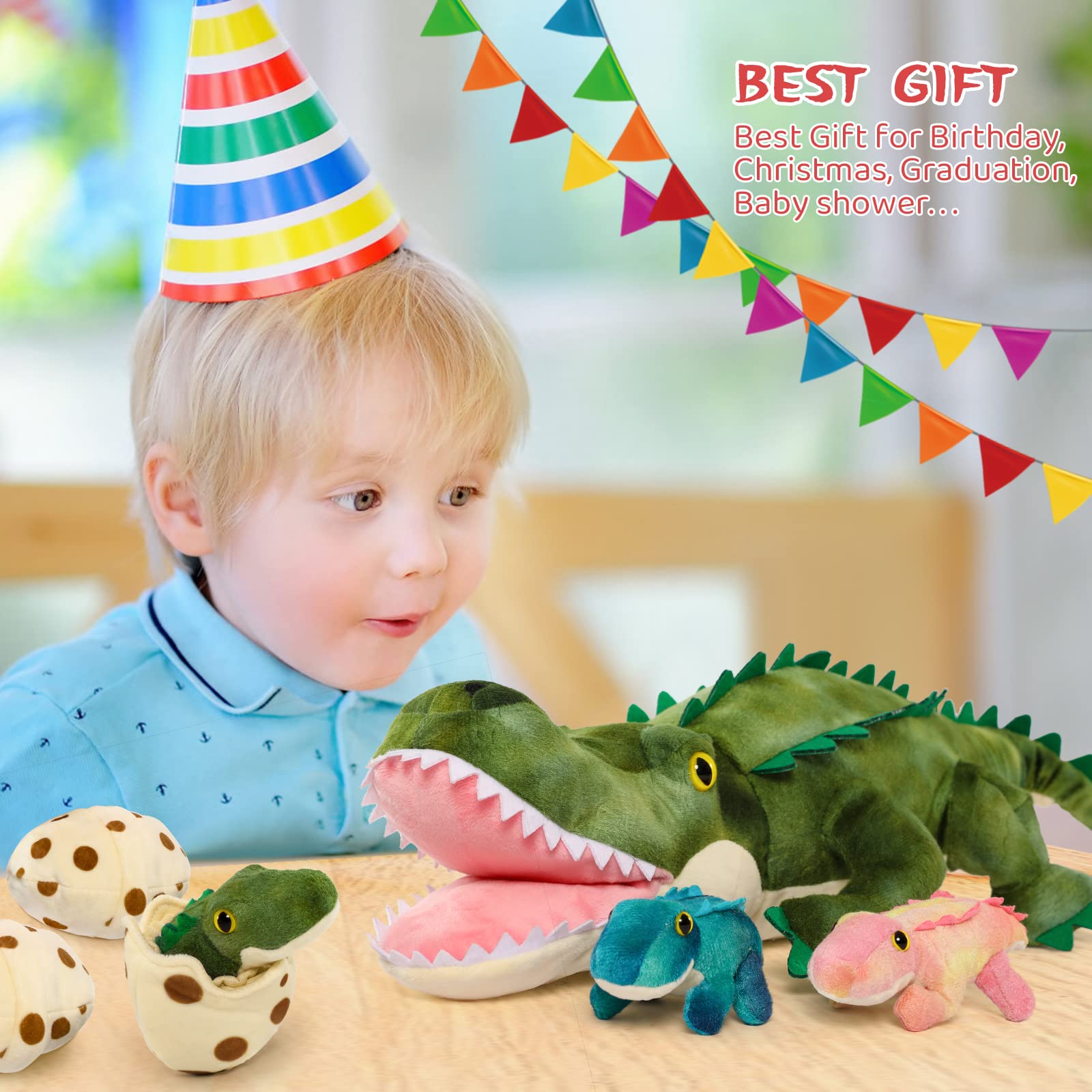 MorisMos plush alligator bedtime cuddle moments with a friendly crocodile family