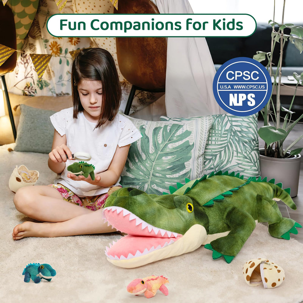 MorisMos plush alligator eggs and babies hatch for storytelling