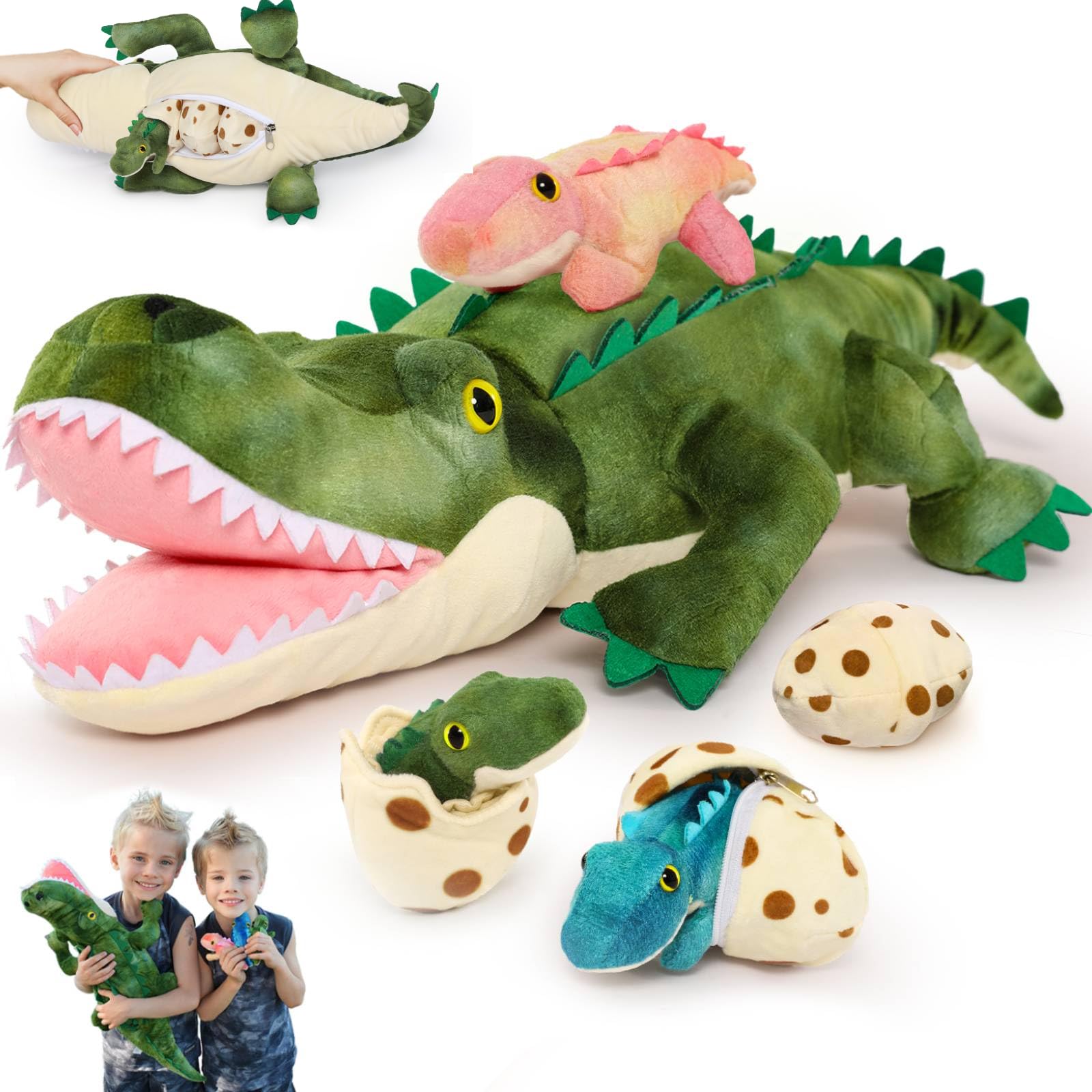 MorisMos plush alligator mommy with babies for imaginative play and cuddles