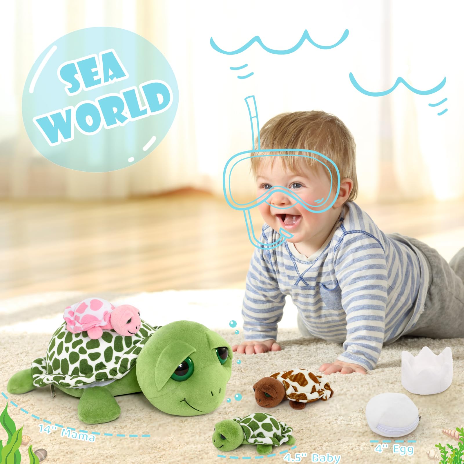 MorisMos sea turtle eggs-in-tummy hint at nurturing playtime.