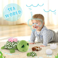 MorisMos sea turtle eggs-in-tummy hint at nurturing playtime.