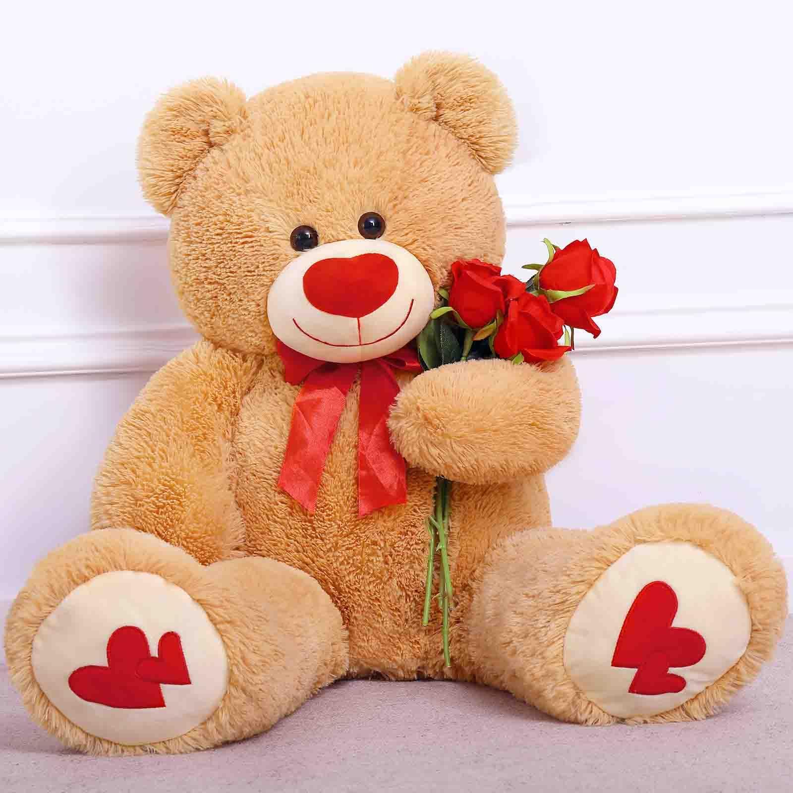 MorisMos giant teddy in cozy bedroom decor adding cheerful focal point.